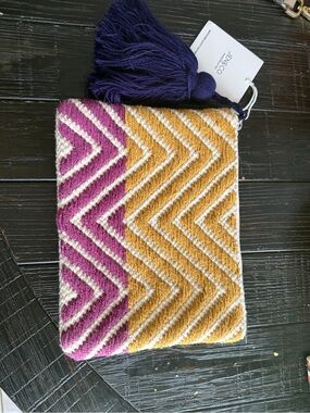 Jen & Co. Zigzag Pouch - Purple, Mustard & Cream